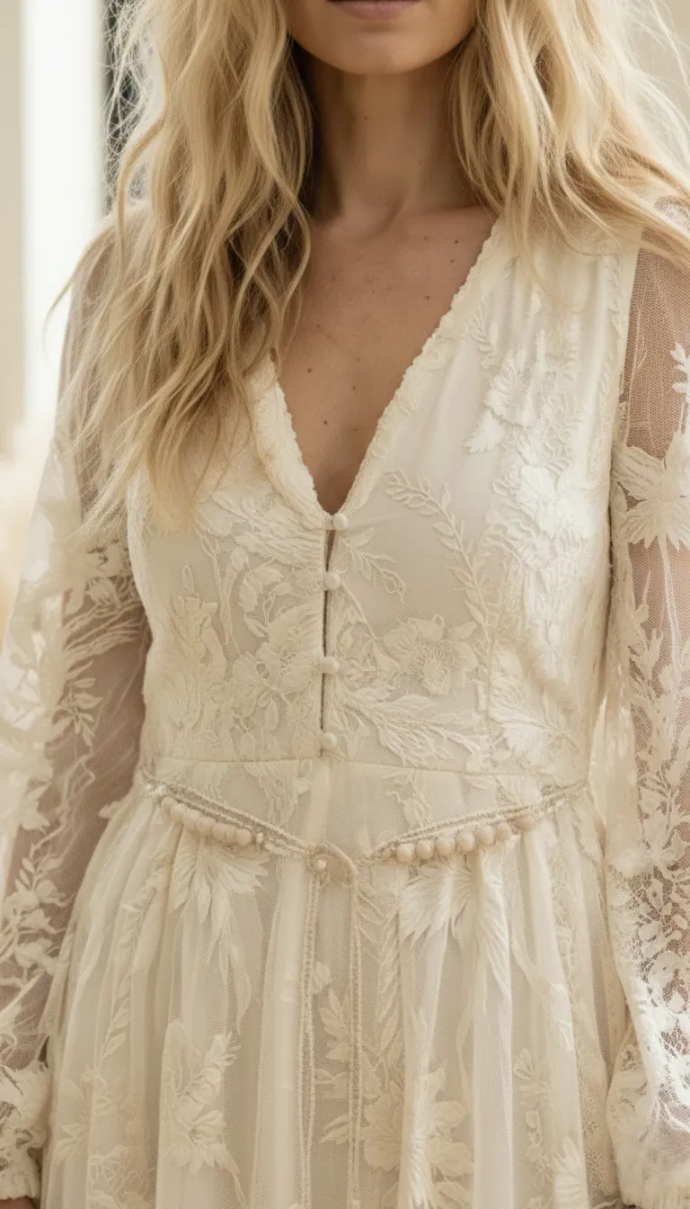 Robe Longue Dentelle Bohème Ivoire – Image 7