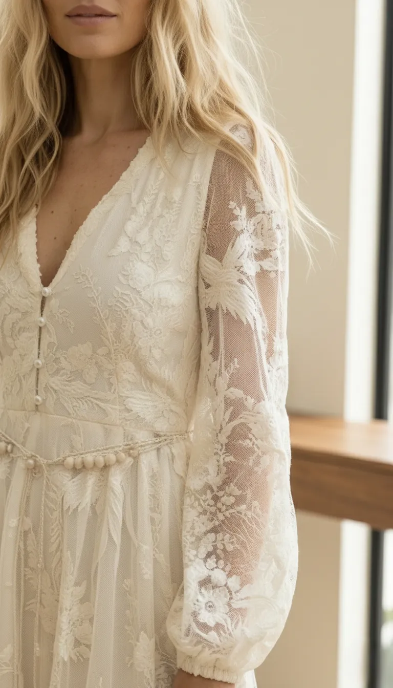 Robe Longue Dentelle Bohème Ivoire – Image 4