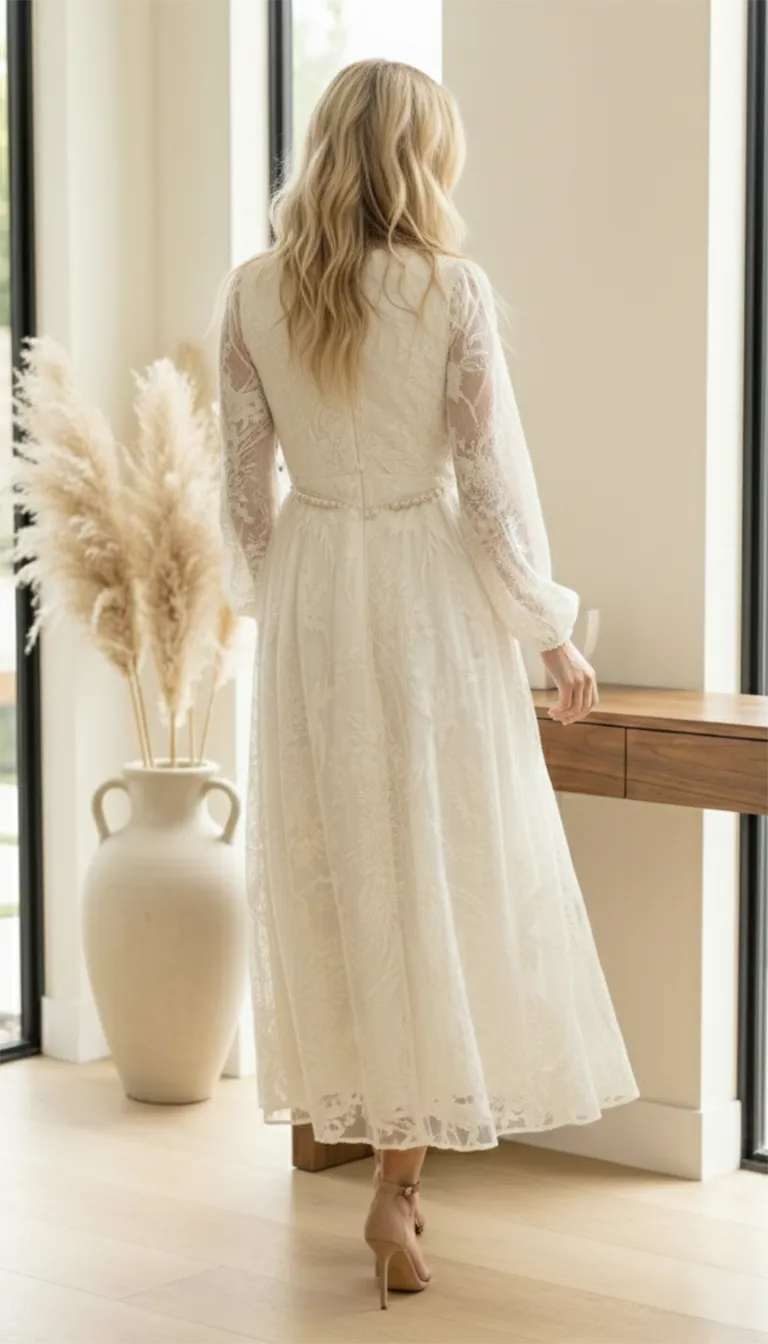 Robe Longue Dentelle Bohème Ivoire – Image 2