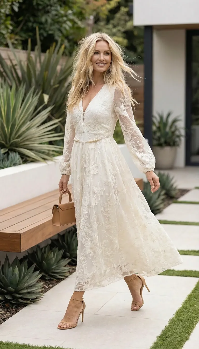 Robe Longue Dentelle Bohème Ivoire – Image 3