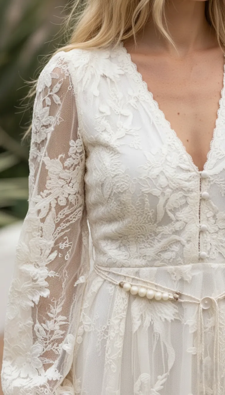 Robe Longue Dentelle Bohème Ivoire – Image 5