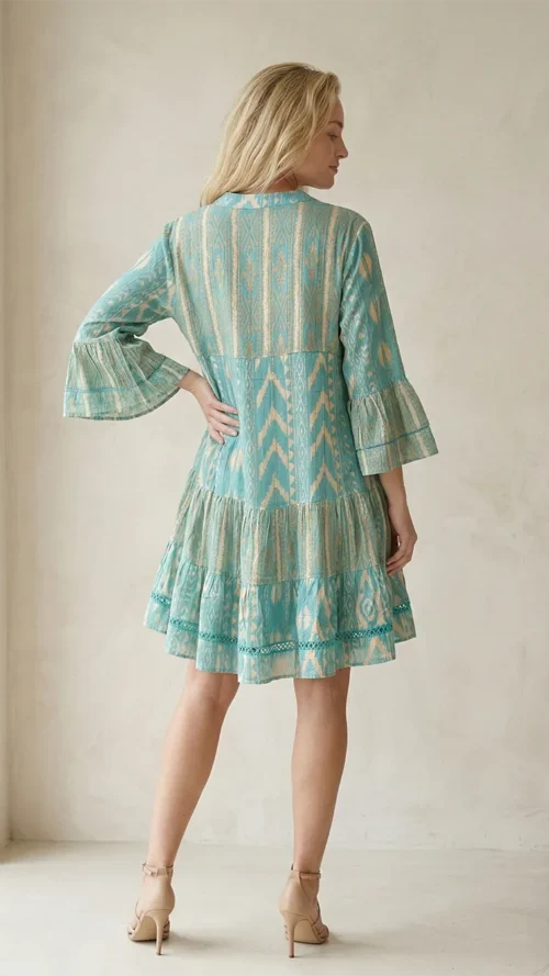 Robe Courte à Volants Turquoise