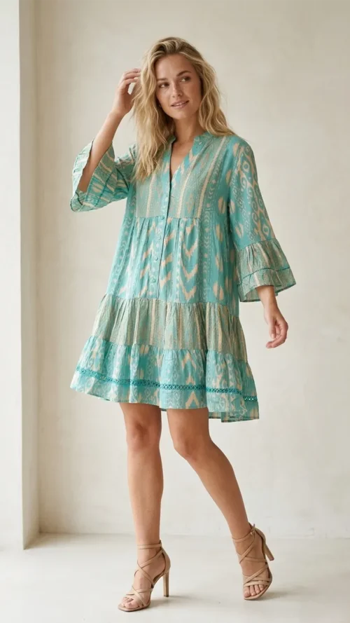 Robe Courte à Volants Turquoise