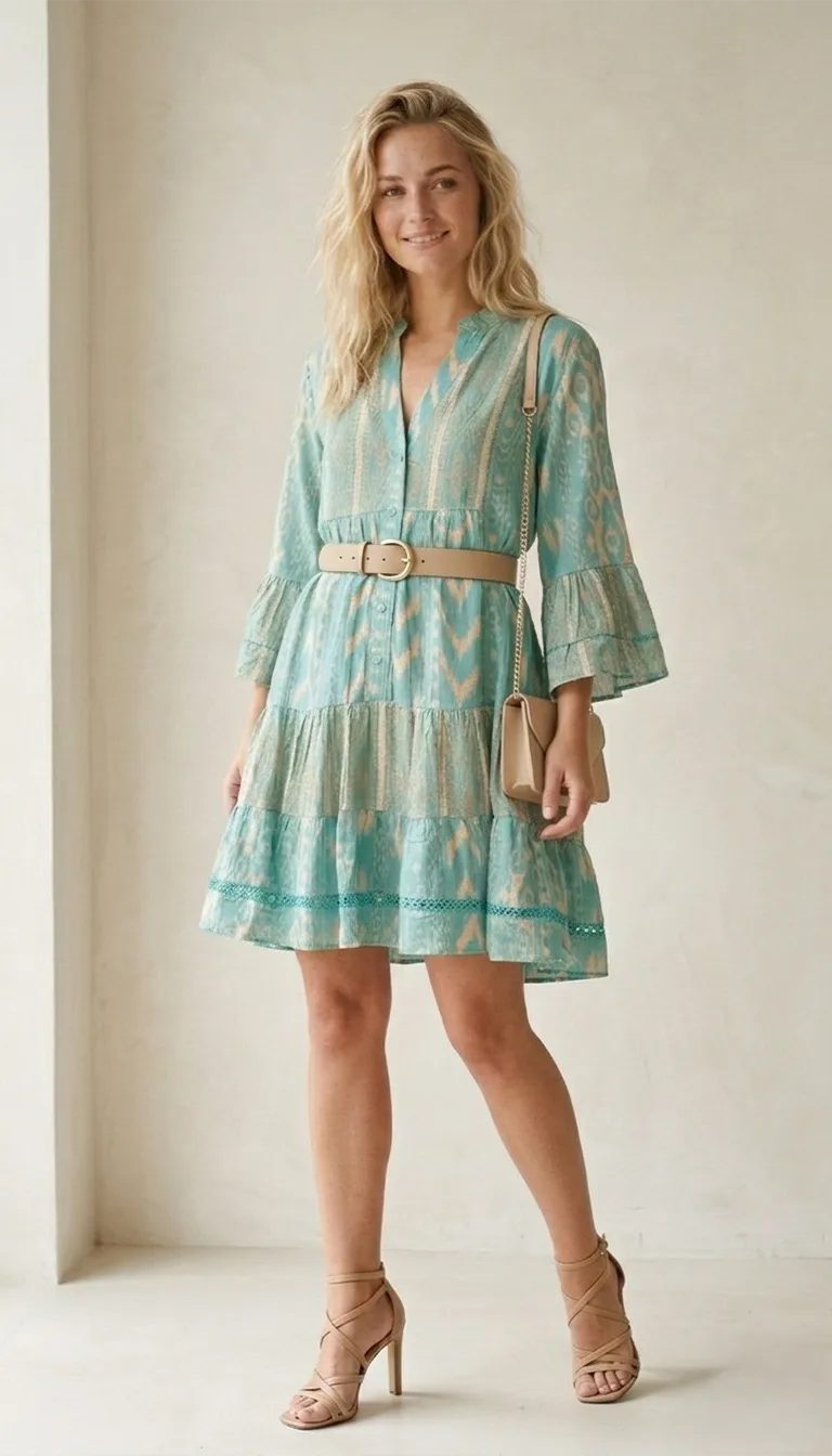 Robe Courte à Volants Turquoise – Image 4