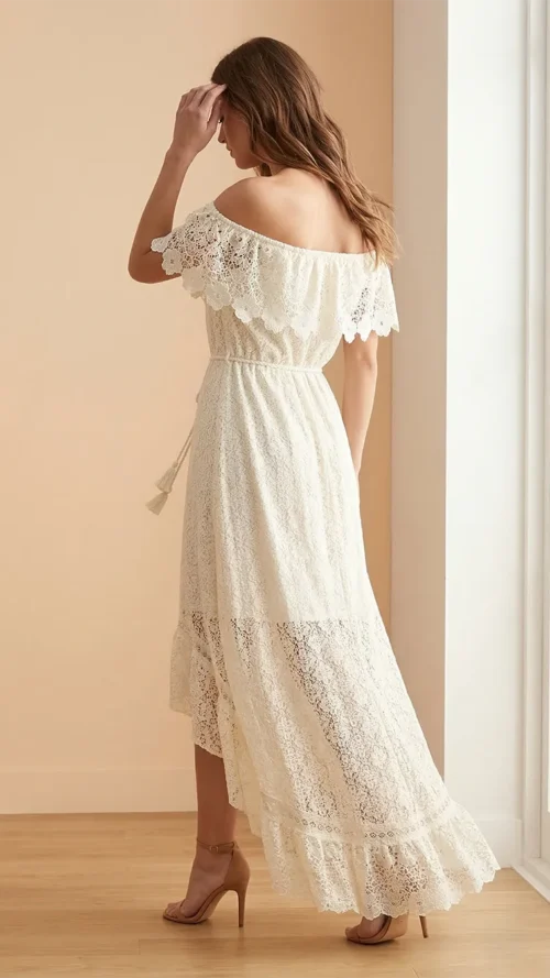 Robe Longue Bohème en Dentelle Asymétrique