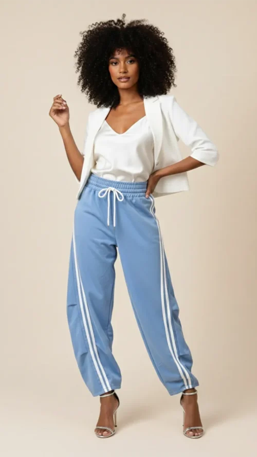 Pantalon Jogging Sporty Chic à Bandes Blanches