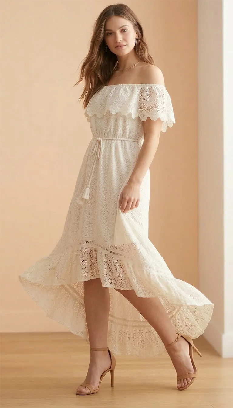 Robe Longue Bohème en Dentelle Asymétrique – Image 6