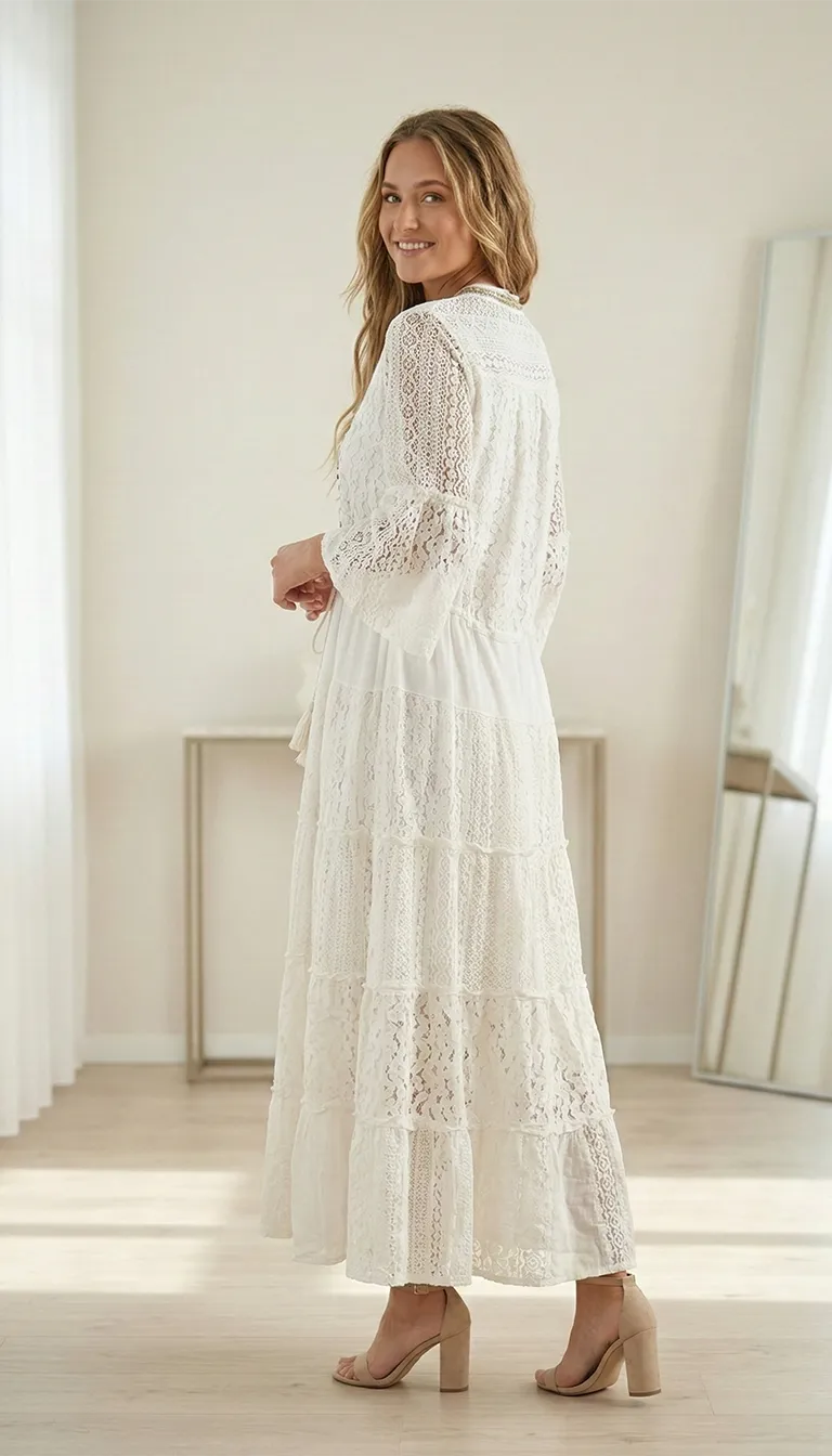 Robe Longue Bohème en Coton et Dentelle – Image 2