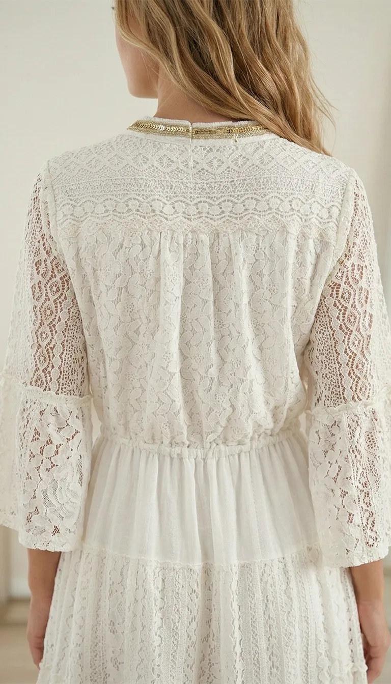 Robe Longue Bohème en Coton et Dentelle – Image 4