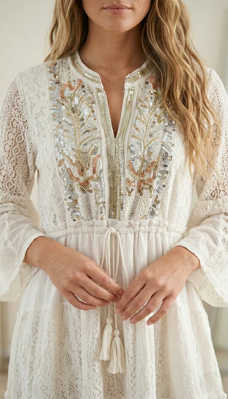 Robe Longue Bohème en Coton et Dentelle – Image 5