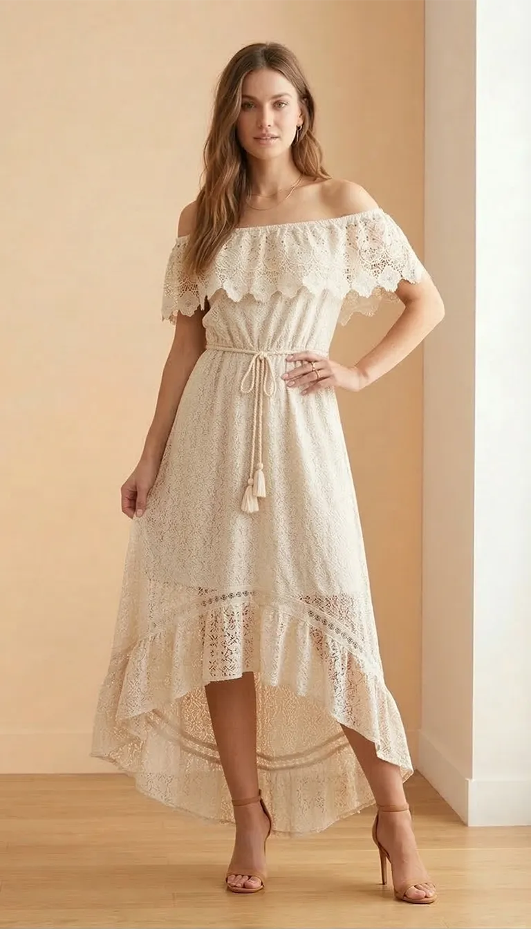 Robe Longue Bohème en Dentelle Asymétrique – Image 7